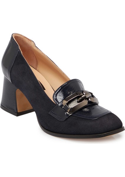Lacivert Hakiki Süet Deri Kadın Topuklu Ayakkabı - K24S1AY67516-D44
