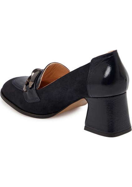 Lacivert Hakiki Süet Deri Kadın Topuklu Ayakkabı - K24S1AY67516-D44