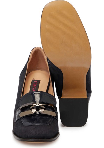 Lacivert Hakiki Süet Deri Kadın Topuklu Ayakkabı - K24S1AY67516-D44