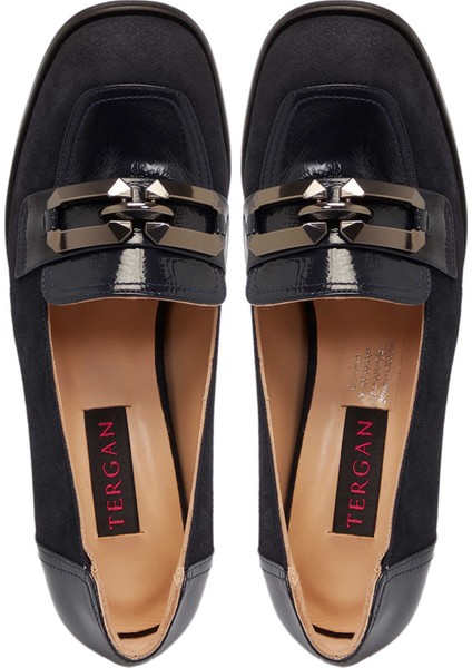 Lacivert Hakiki Süet Deri Kadın Topuklu Ayakkabı - K24S1AY67516-D44