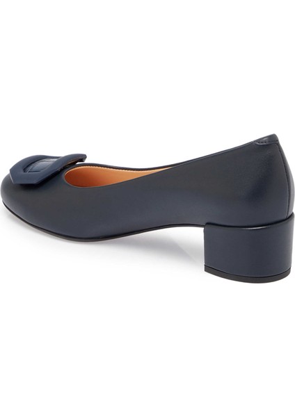 Lacivert Hakiki Deri Kadın Topuklu Ayakkabı - K24S1AY67601-A31