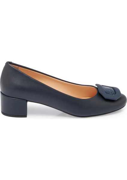 Lacivert Hakiki Deri Kadın Topuklu Ayakkabı - K24S1AY67601-A31
