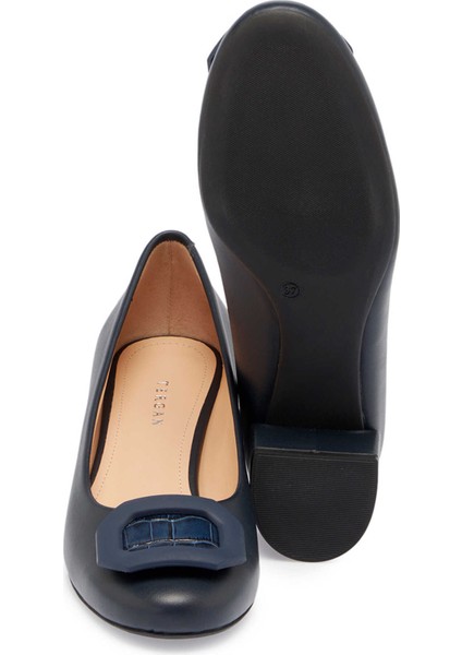 Lacivert Hakiki Deri Kadın Topuklu Ayakkabı - K24S1AY67601-A31