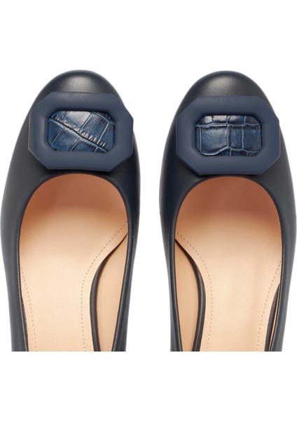 Lacivert Hakiki Deri Kadın Topuklu Ayakkabı - K24S1AY67601-A31