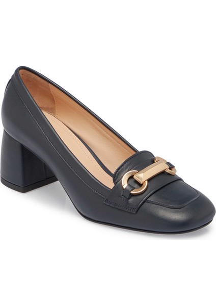 Lacivert Hakiki Deri Kadın Topuklu Ayakkabı - K24S1AY67607-A31