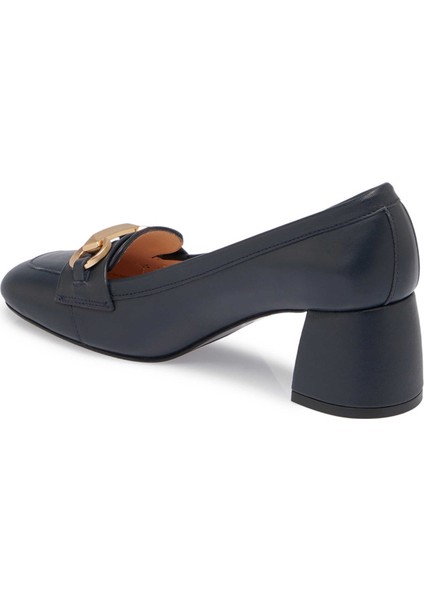 Lacivert Hakiki Deri Kadın Topuklu Ayakkabı - K24S1AY67607-A31