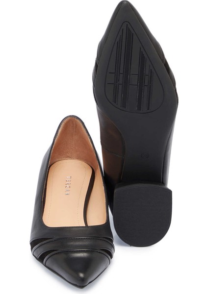 Siyah Hakiki Deri Kadın Topuklu Ayakkabı - K24S1AY67606-A23