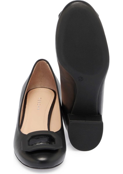 Siyah Hakiki Deri Kadın Topuklu Ayakkabı - K24S1AY67601-A23