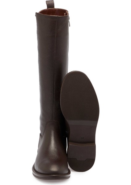 Kahve Hakiki Deri Kadın Klasik Çizme - K24K1CM67682-A42