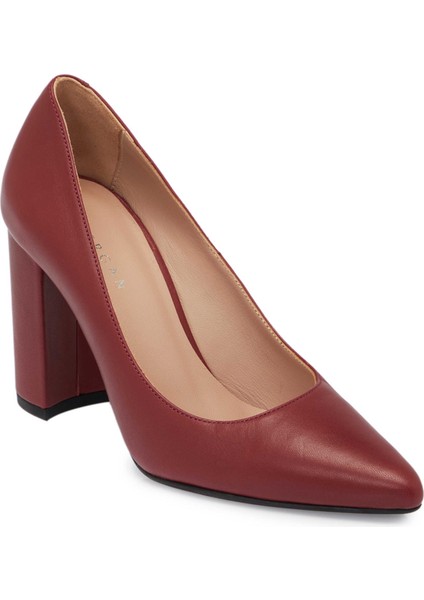Bordo Hakiki Deri Kadın Topuklu Ayakkabı - K24S1AY67598-N77