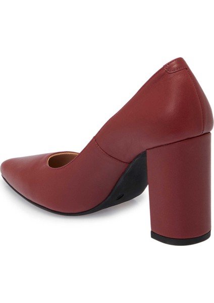 Bordo Hakiki Deri Kadın Topuklu Ayakkabı - K24S1AY67598-N77