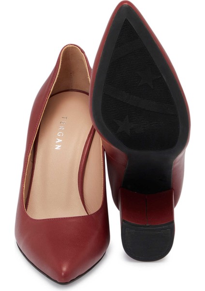 Bordo Hakiki Deri Kadın Topuklu Ayakkabı - K24S1AY67598-N77