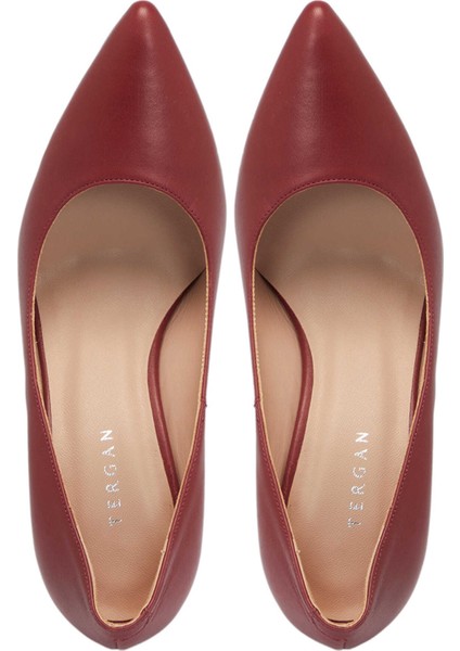 Bordo Hakiki Deri Kadın Topuklu Ayakkabı - K24S1AY67598-N77