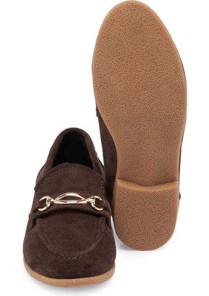 Kahve Hakiki Süet Deri Kadın Makosen - K24S1AY67739-B85