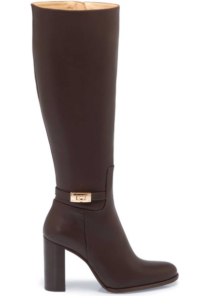 Kahve Hakiki Deri Kadın Klasik Çizme - K24K1CM67614-A24