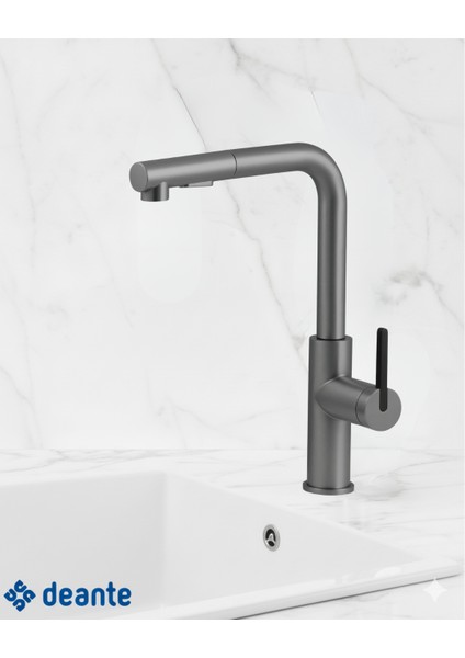 Momi BKM_D73M Çekme Spiralli Mutfak Bataryası Titanyum | İki Jet Modu , Su Tasarruflu Bal Peteği Aeratör, Sessiz kullanım