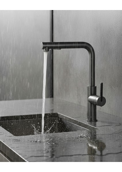 Momi BKM_D73M Çekme Spiralli Mutfak Bataryası Titanyum | İki Jet Modu , Su Tasarruflu Bal Peteği Aeratör, Sessiz kullanım