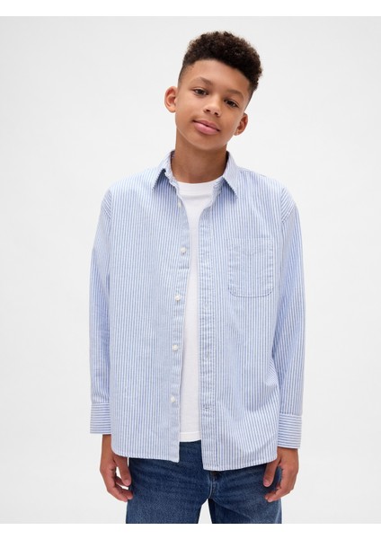 Erkek Çocuk Mavi Relaxed Oxford Gömlek