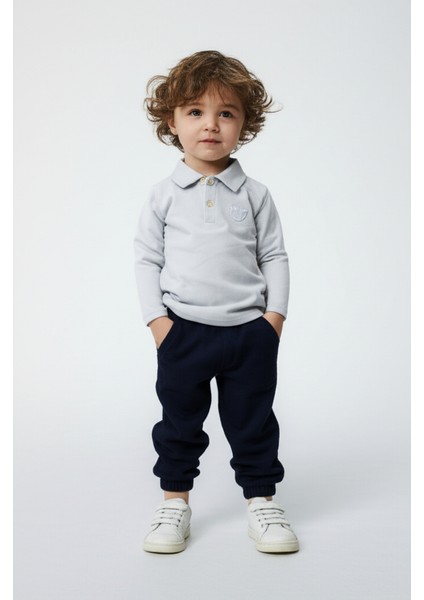 Nakışlı Polo Yaka Uzun Kollu Tişört – Gri fiyatları