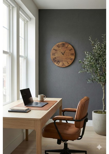 Romen Rakamlı Lazer Kazıma Ahşap Duvar Saati - 42CM Sessiz Mekanizma - Ceviz Rengi