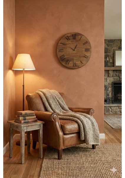 Romen Rakamlı Lazer Kazıma Ahşap Duvar Saati - 42CM Sessiz Mekanizma - Ceviz Rengi