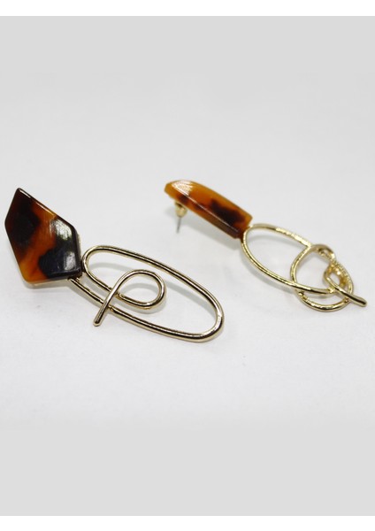 Kehribar Geçişli Akrilik Asimetrik Soyut Tel Küpe (Ikili Set)