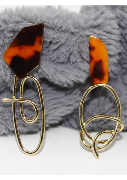 Kehribar Geçişli Akrilik Asimetrik Soyut Tel Küpe (Ikili Set) fiyatları