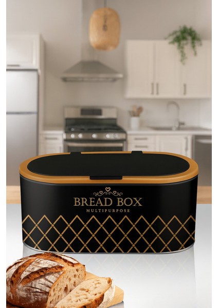 Metal Ekmeklik – Şık ve Dayanıklı Bread Box | Siyah Altın Detaylı Çok Amaçlı Saklama Kutusu fiyatları