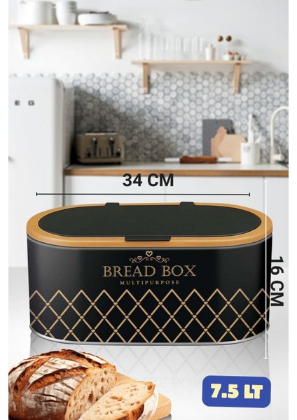 Metal Ekmeklik – Şık ve Dayanıklı Bread Box | Siyah Altın Detaylı Çok Amaçlı Saklama Kutusu modelleri