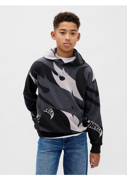 Erkek Çocuk Gri Relaxed Gap Logo Kapüşonlu Sweatshirt