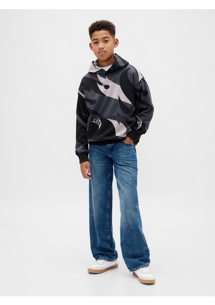 Erkek Çocuk Gri Relaxed Gap Logo Kapüşonlu Sweatshirt modelleri