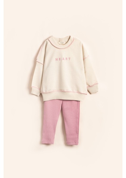 Ters Dikiş ve Nakışlı Takım - Pembe