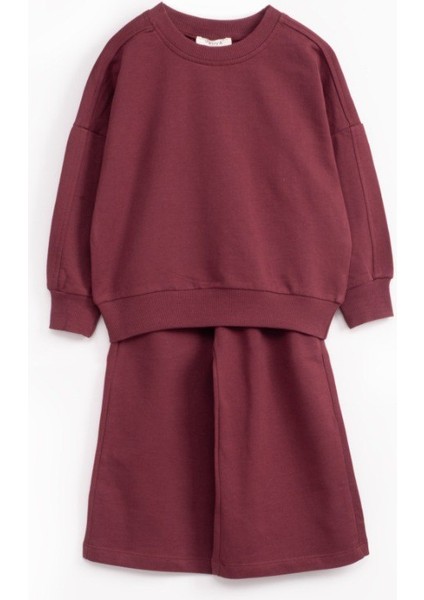 Sweatshirt & Wide Leg Eşofman Takım - Bordo