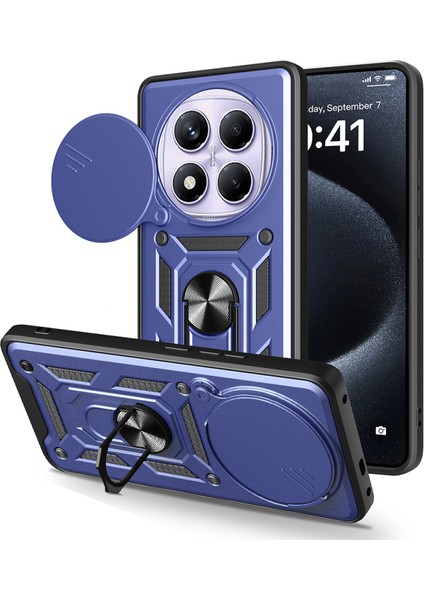 Xiaomi Redmi Note 14 Pro 4g Kılıf Magnetik Standlı Kamera Korumalı Slide Sürgülü Cover Kapak