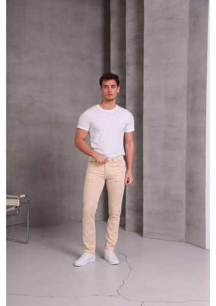 Erkek Krem Slim Fit Pantolon