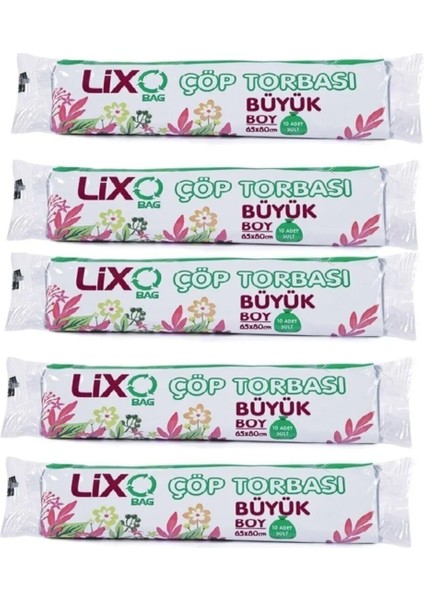 Büyük Boy Çöp Torbası 65 x 80 cm 10 Lu Rulo x 5 Paket = 50 Adet (Mavi)