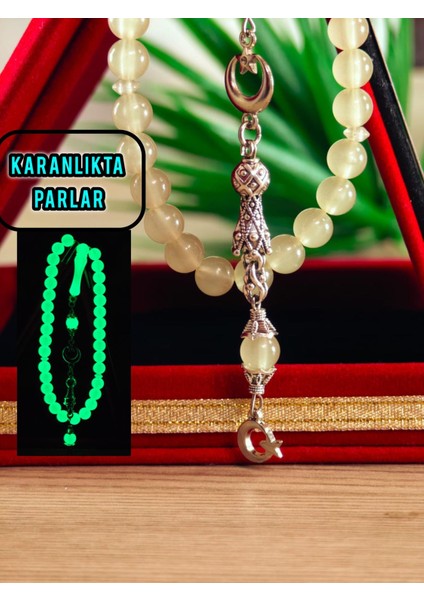 Kedi Gözü Kişiye Özel Harfli Hediyelik Tesbih Gece Karanlıkta Parlar 8 mm Küre Tesbih