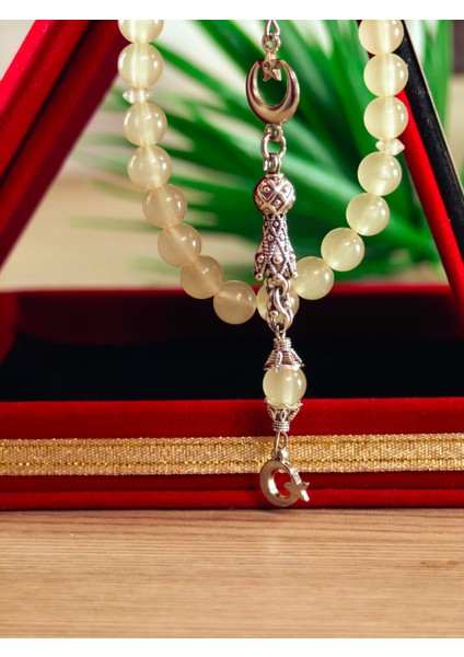 Kedi Gözü Kişiye Özel Harfli Hediyelik Tesbih Gece Karanlıkta Parlar 8 mm Küre Tesbih