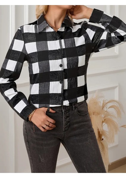 Kadın Uzun Kollu Ekoseli Önden Düğmeli Dokuma Uzun Gömlek fiyatları