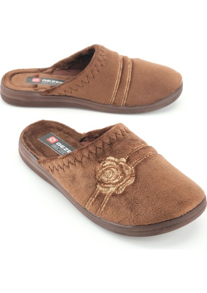 Kadın Kışlık Pu Rahat Taban Nakışlı Tasarım Ev Bahçe Terlik