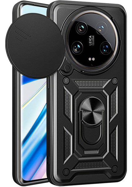Xiaomi Mi 14 Ultra Kılıf Magnetik Standlı Kamera Korumalı Slide Sürgülü Cover Kapak