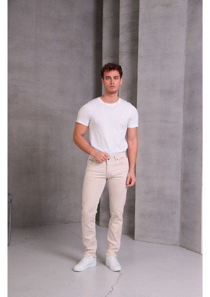 Erkek Krem Slim Fit Pantolon
