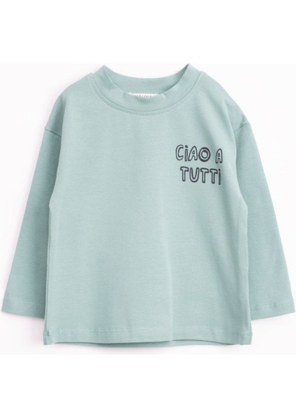 “cıao A Tuttı” Baskılı Uzun Kollu Tişört – Mint Yeşili