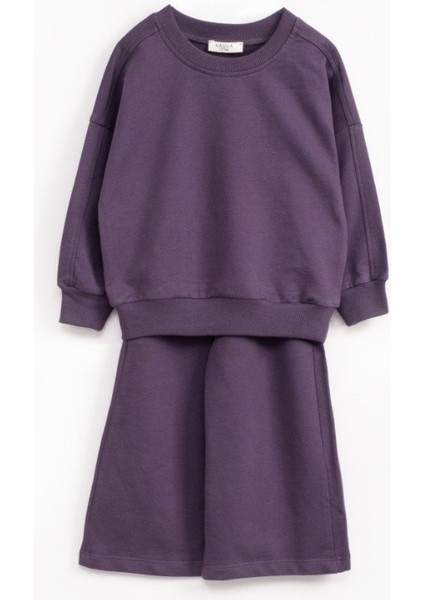 Sweatshirt & Wide Leg Eşofman Takım - Mürdüm
