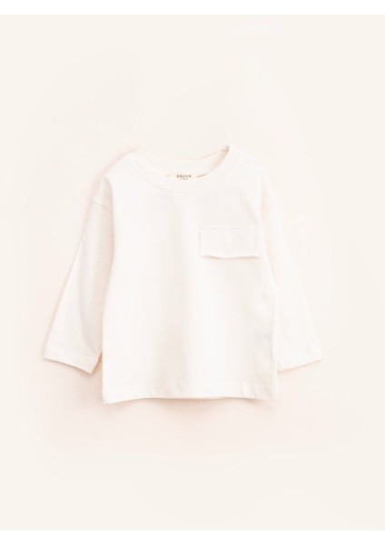 Cep Detaylı Uzun Kollu Tişört – Ekru