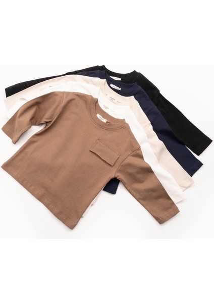 Cep Detaylı Uzun Kollu Tişört – Ekru fiyatları