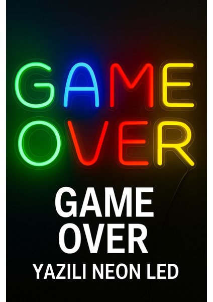 Game Over Neon LED Işık - Oyuncu Odası, Gaming ve Dekoratif Duvar Aydınlatması