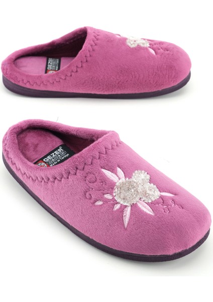 Kadın Kışlık Pu Rahat Taban Nakışlı Tasarım Ev Bahçe Terlik