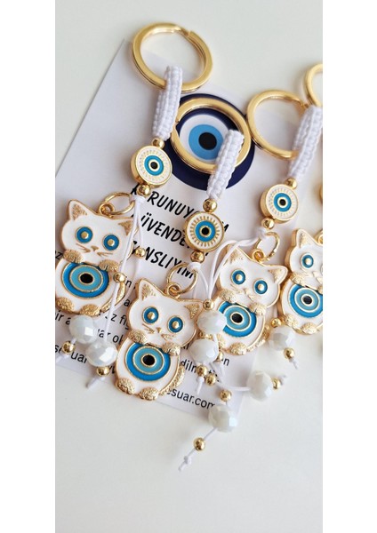 Hediyelik Pamuk Kedi Nazar Boncuku Anahtarlık - Beyaz - 11 cm fiyatları