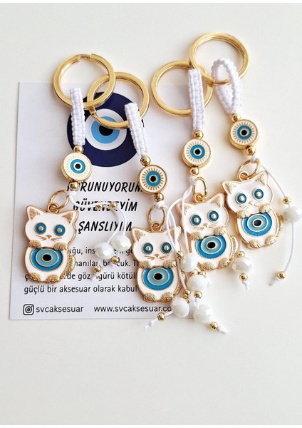 Hediyelik Pamuk Kedi Nazar Boncuku Anahtarlık - Beyaz - 11 cm indirimleri